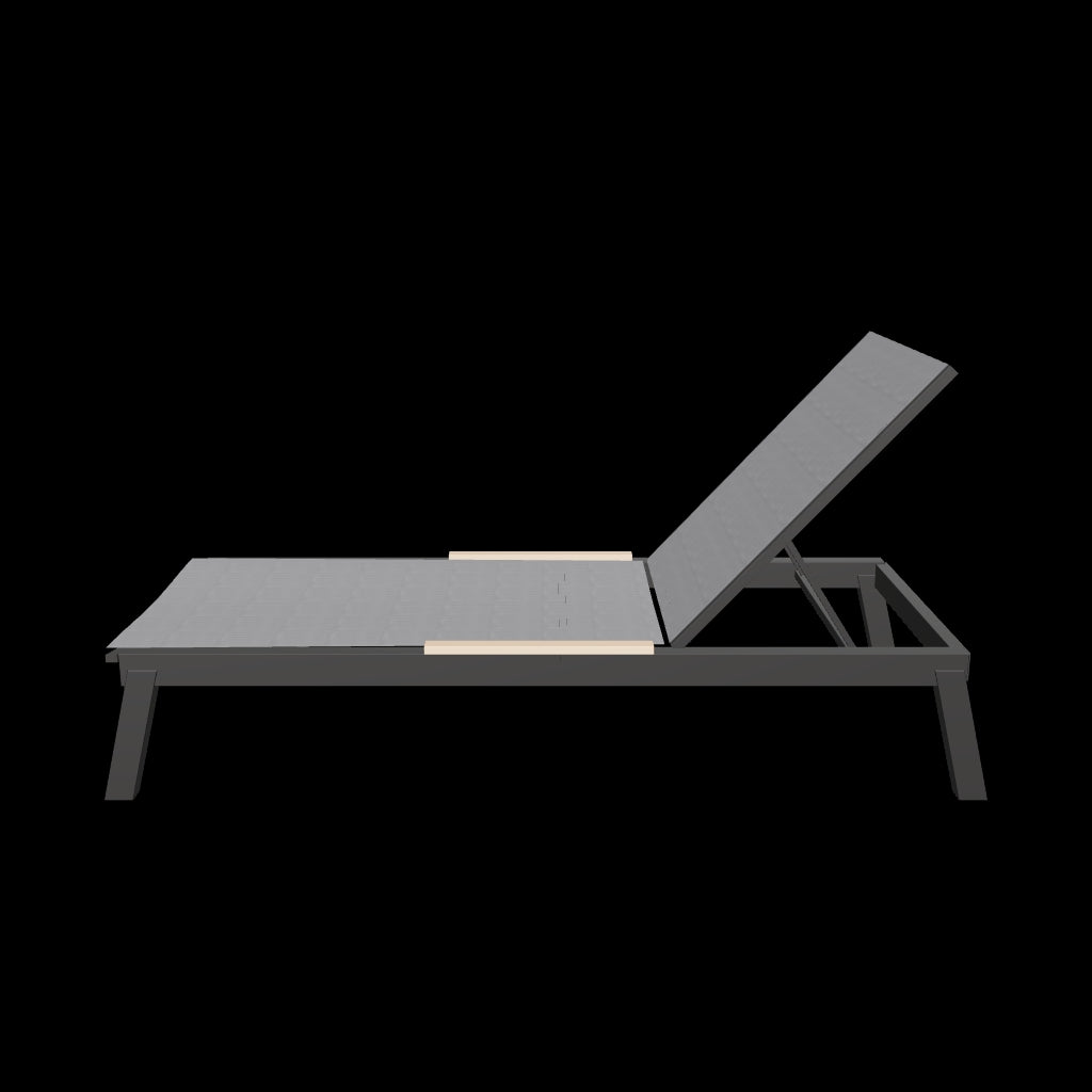 Panama Wheeled Sun Lounger in charcoal with grey sling and timber-look accents — interactive 3D model