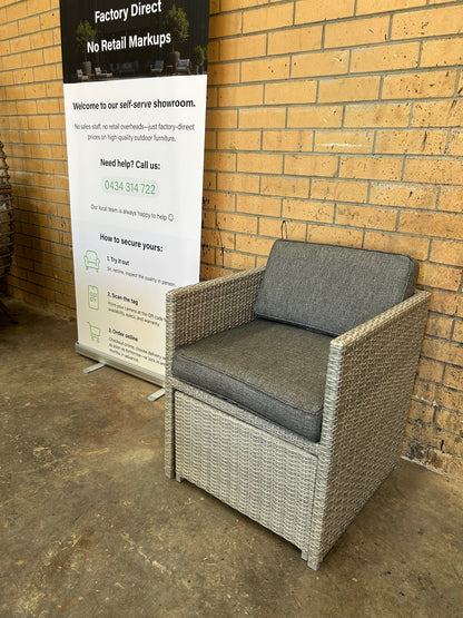 Space Chair with Stow-able Ottoman