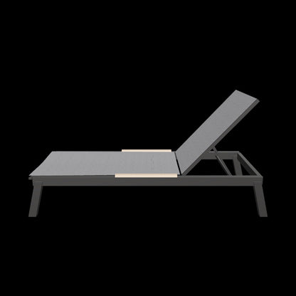 Panama Wheeled Sun Lounger in charcoal with grey sling and timber-look accents — interactive 3D model